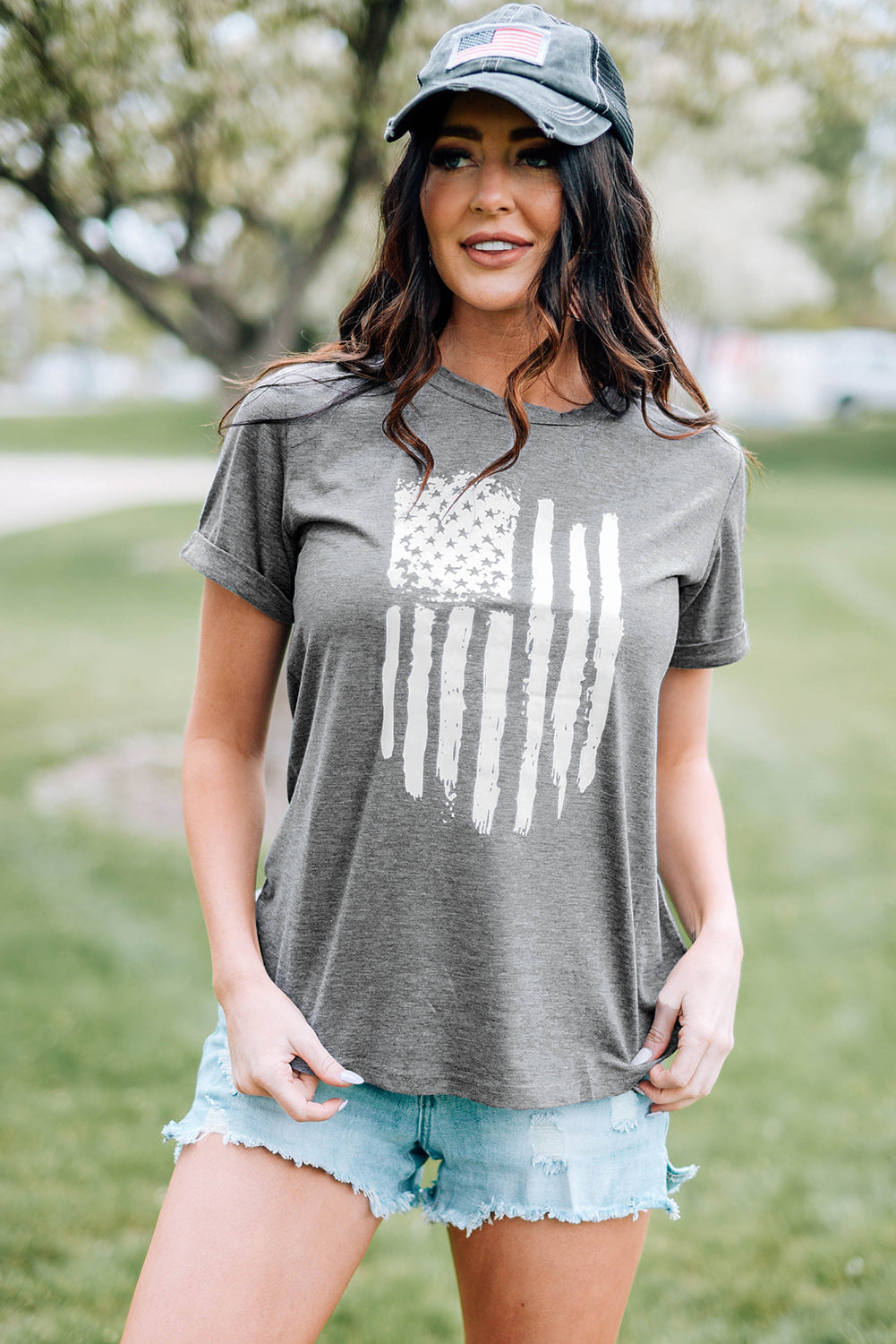 America Flag Print Crewneck T-shirt