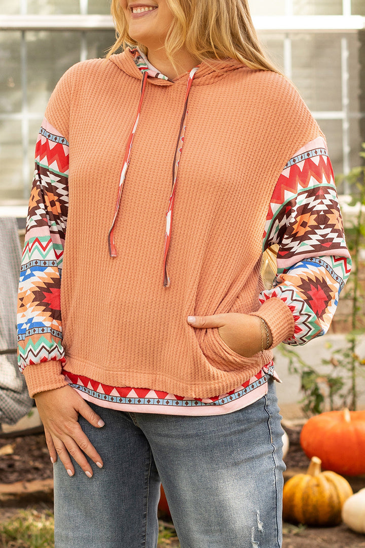 Aztec Patchwork Waffle Knit Plus Size Hoodie