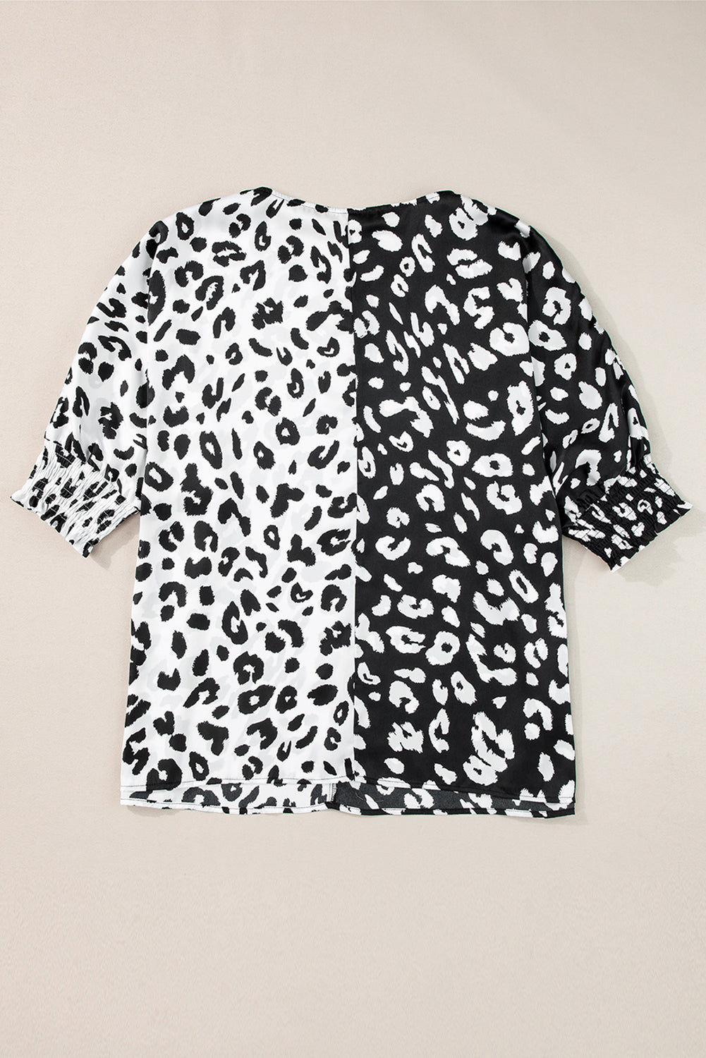 Plus Size Contrast Leopard Half Sleeve Blouse