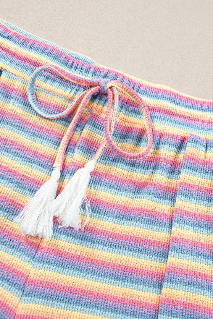 Rainbow Tee Tasseled String Wide Leg Pants Set