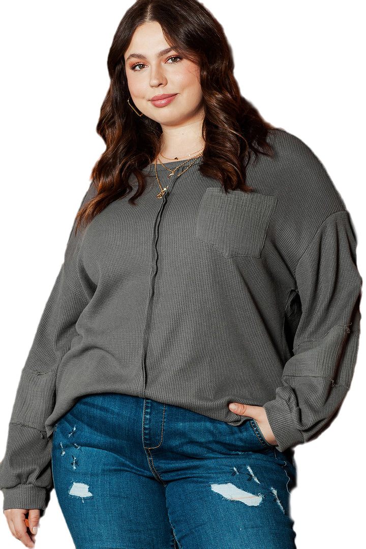 Plus Size Exposed Seam Crinkle Patchwork Top