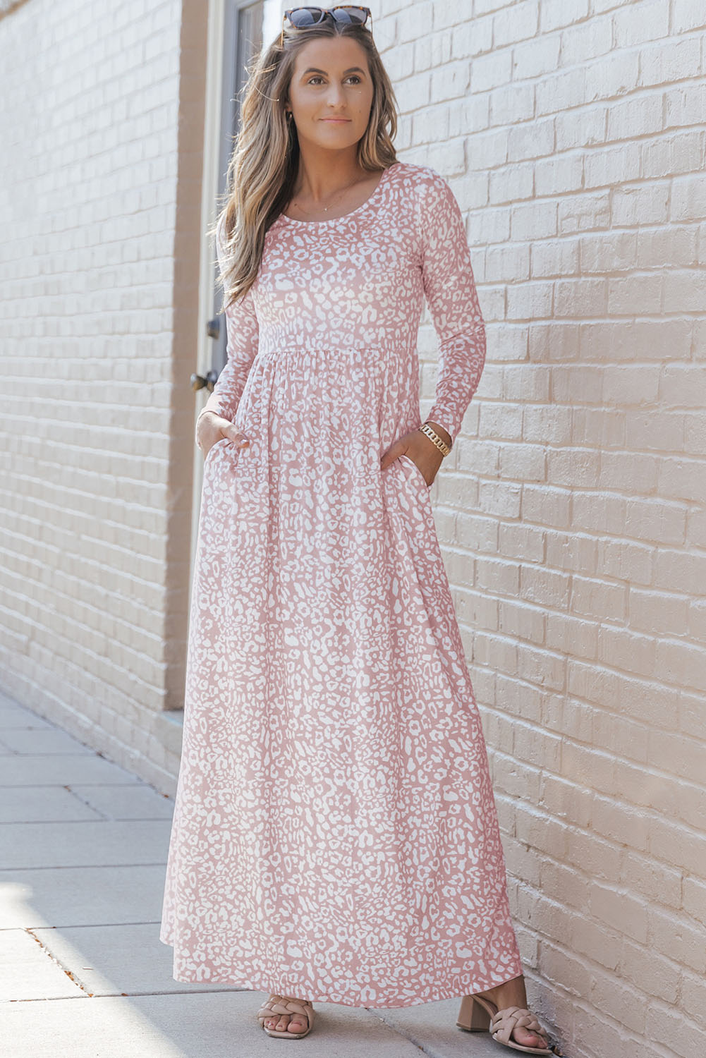 Animal Print Long Sleeve Empire Waist Maxi Dress