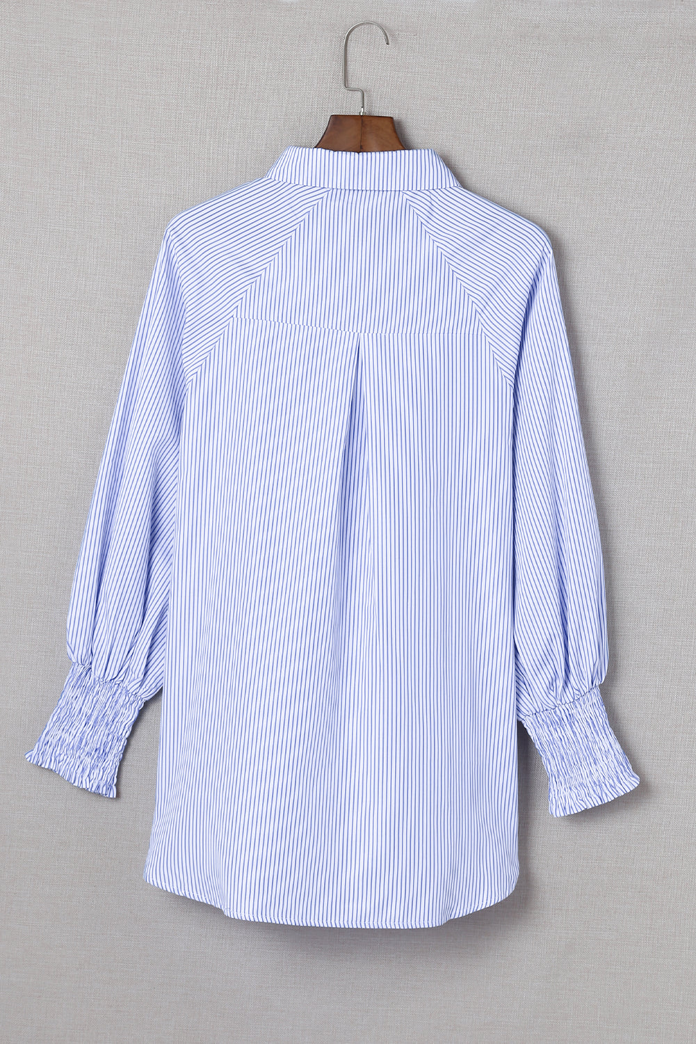 Smocked Cuffed Striped Boyfriend Shirt with Pocket