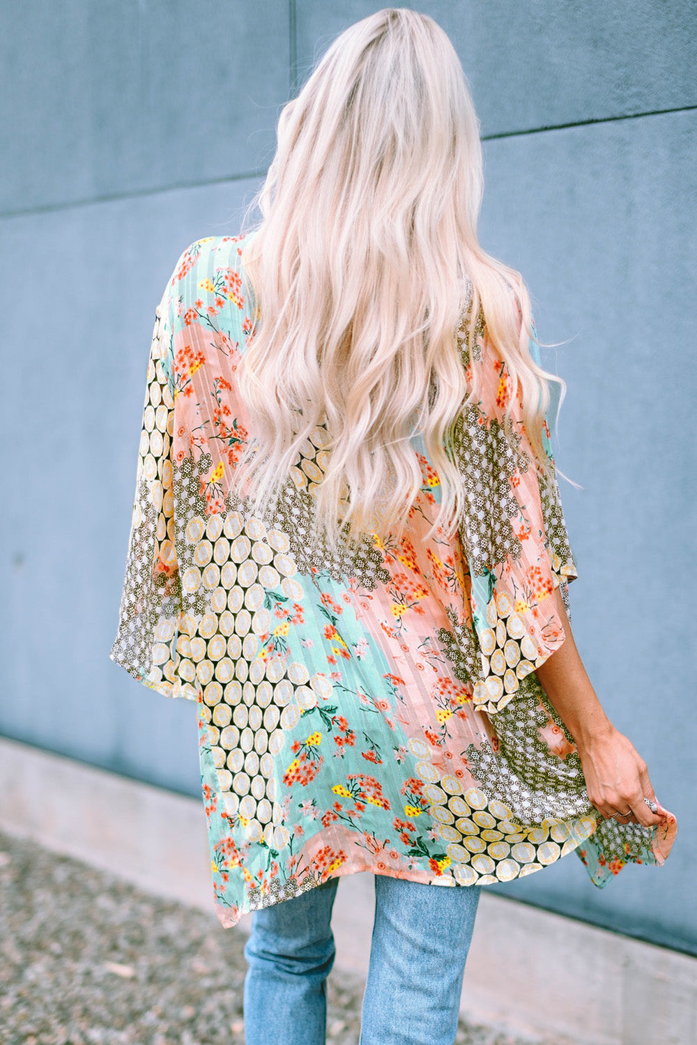 Floral Open Sheer Shimmer Kimono