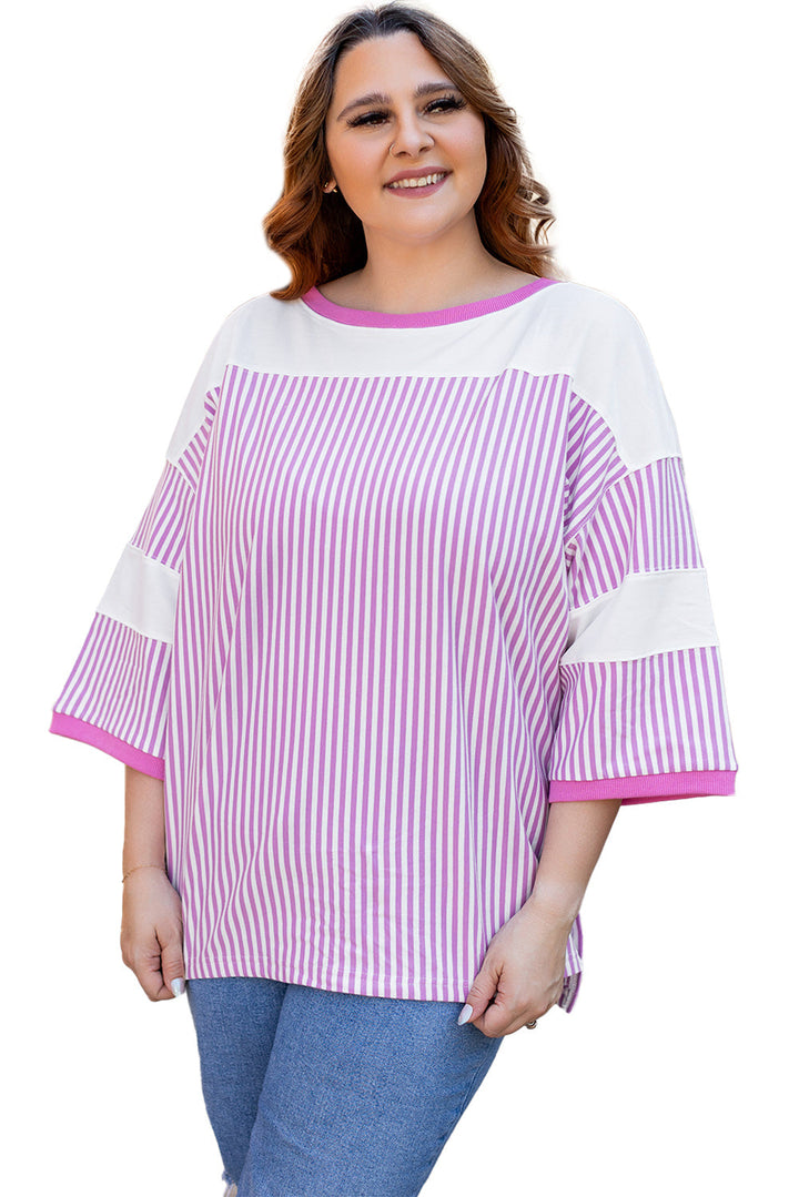 Patchwork Bracelet Sleeve Plus Size T Shirt