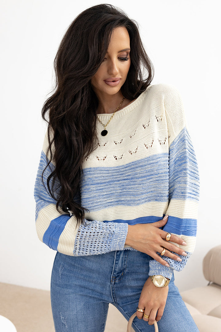 Open Stitch Puff Sleeve Sweater