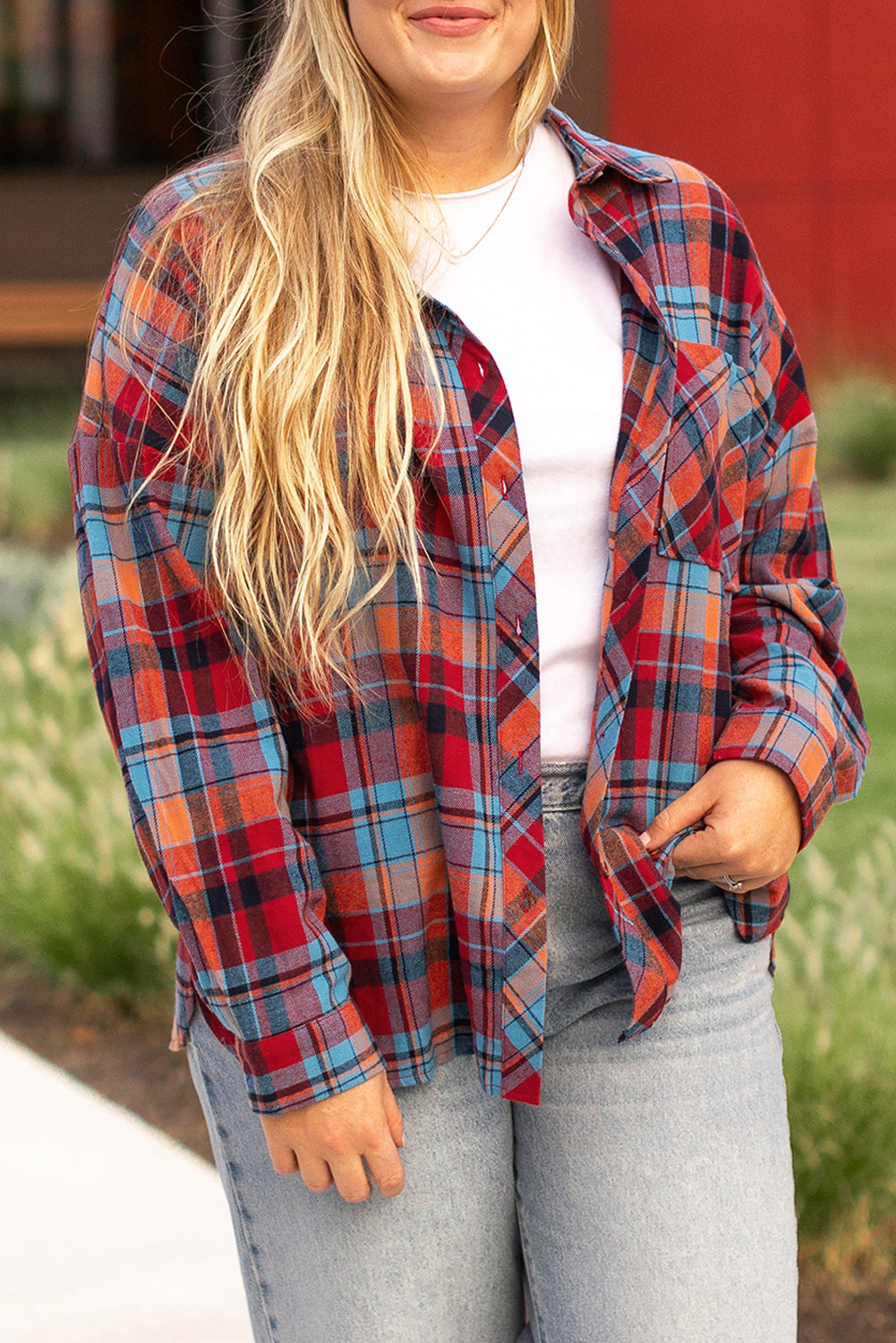 Plus Size Plaid Print Buttoned Shirt