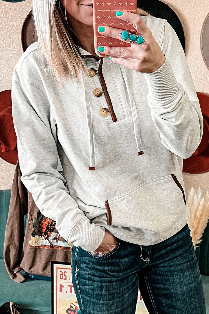 Drawstring Kangaroo Pocket Henley Hoodie