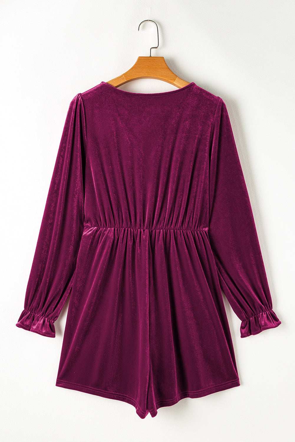 Velvet Surplice Neck Ruffled Sleeve High Waist Romper