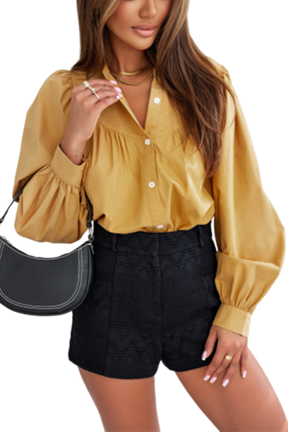 Puff Sleeve Pleated Loose Shirt