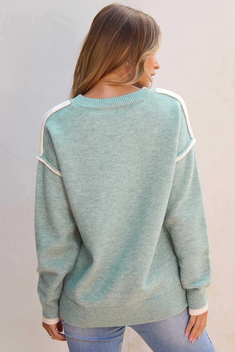 Colorblock Contrasting Edge Crewneck Sweater