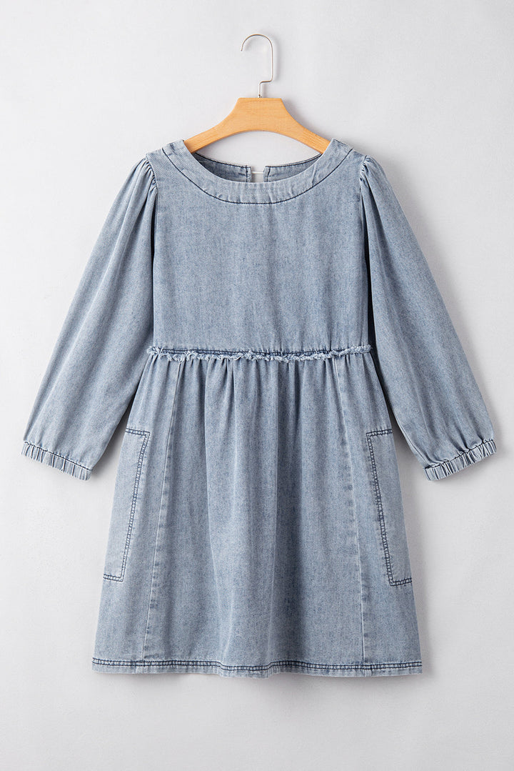 Light Wash High Waist Loose Fit Denim Mini Dress