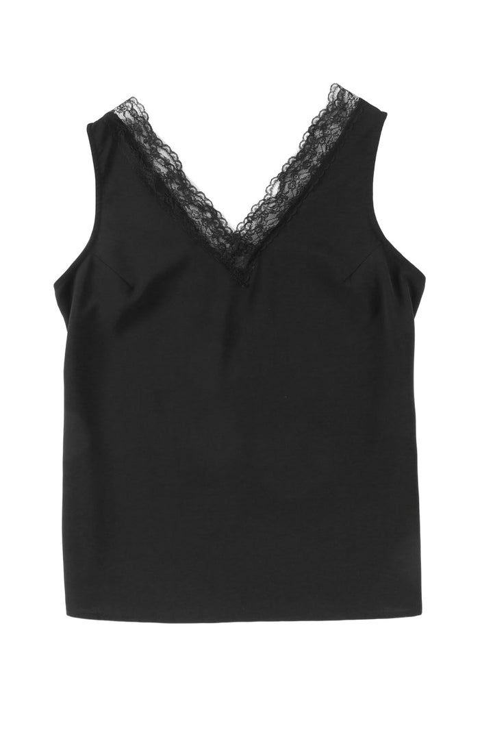 Lace Splicing Open Back V Neck Tank Top