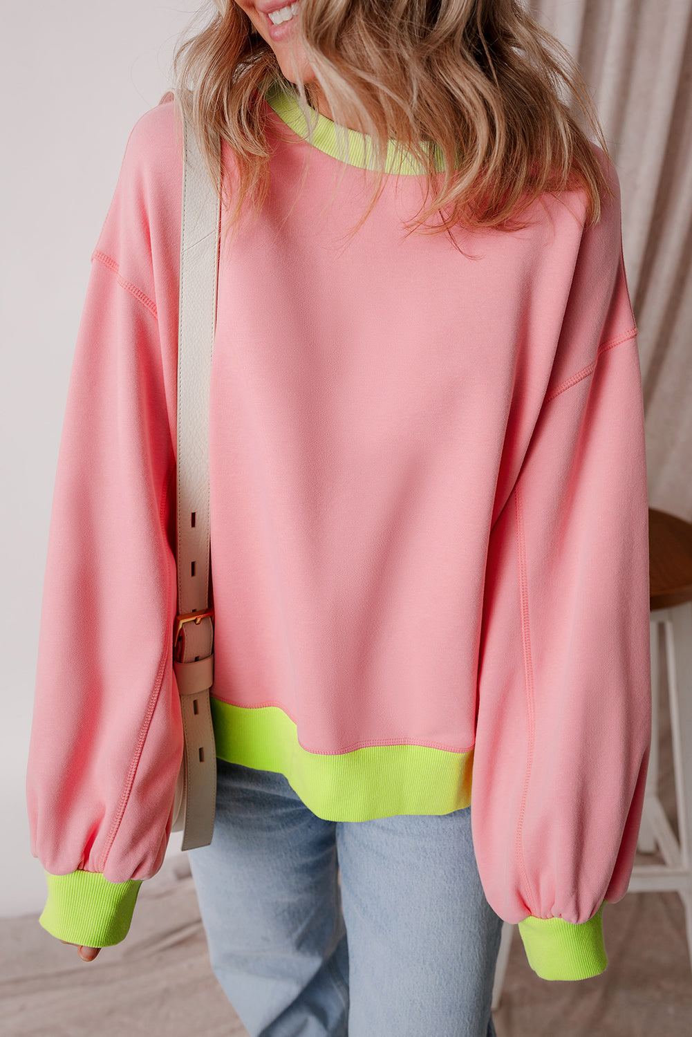 Colorblock Bubble Sleeve Sweatshirt