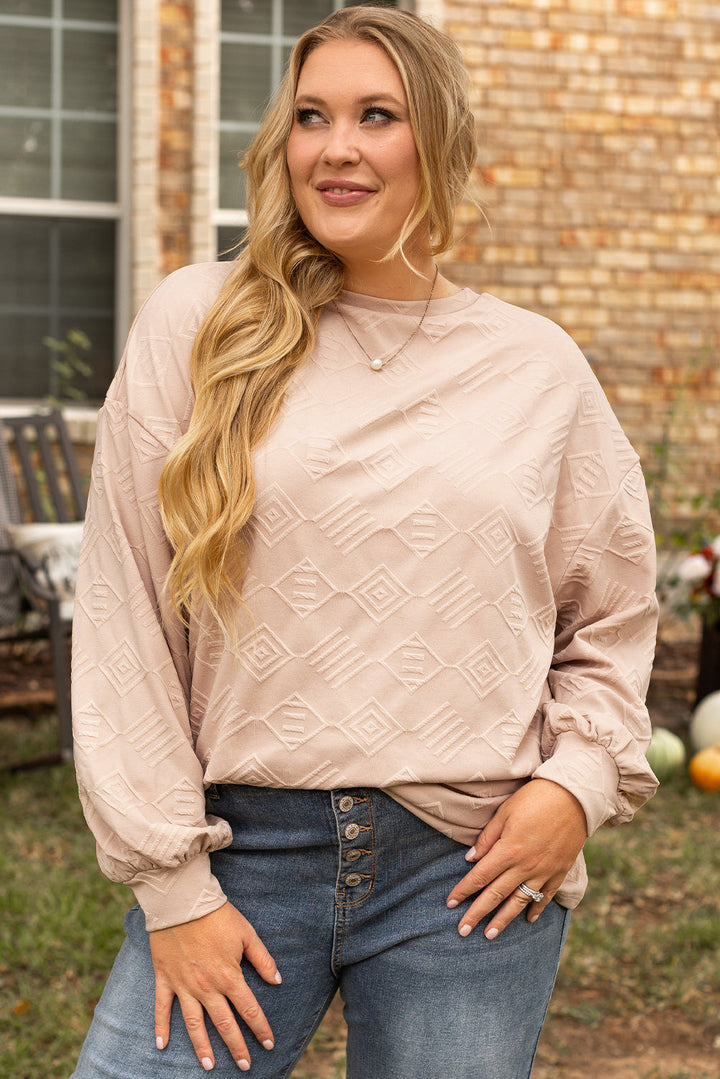 Plus Size Textured Drop Shoulder Crew Neck Sweatshirt