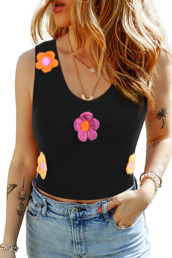 3D Flower Decor Cropped Sweater Vest