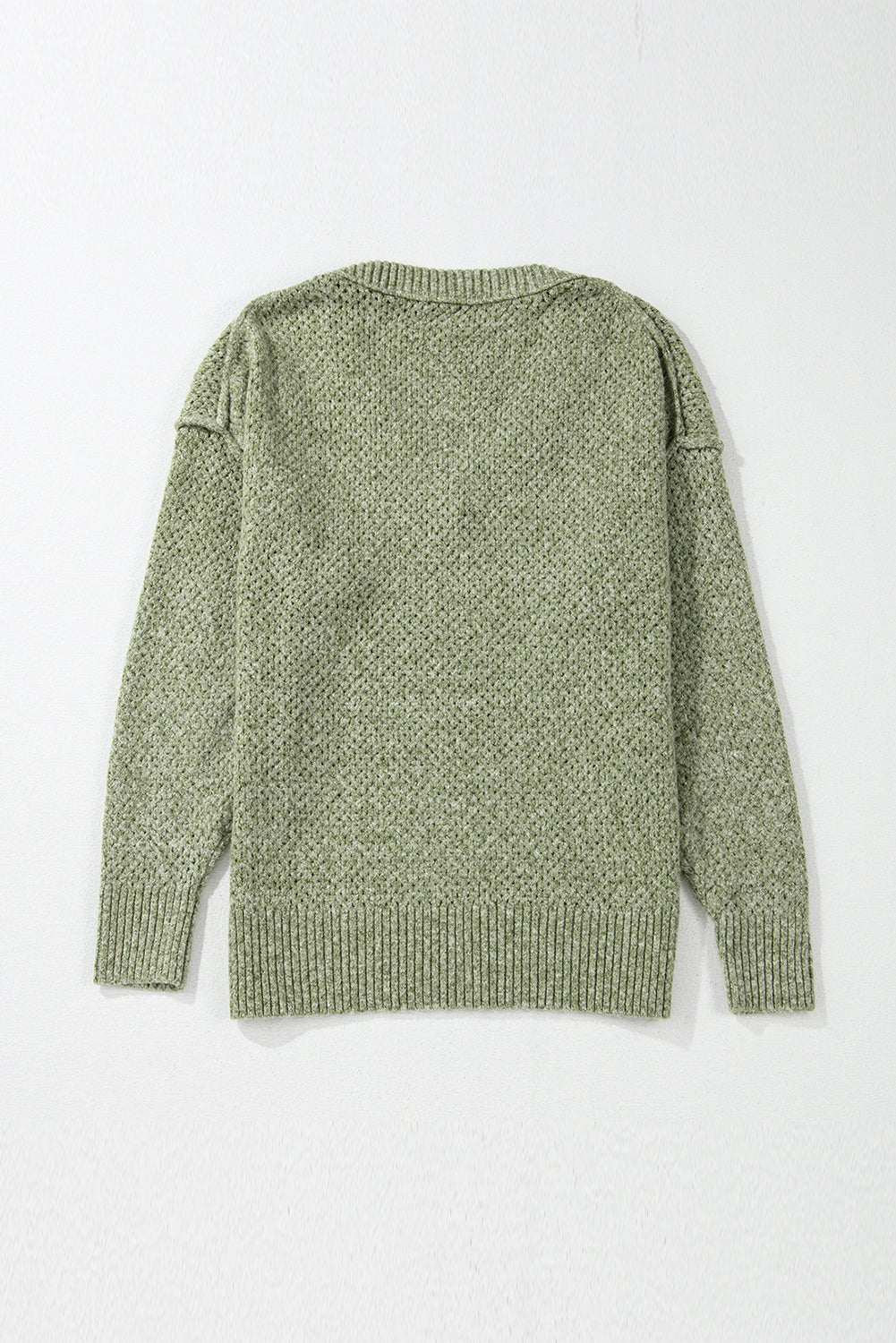 Loose Eyelet V Neck Drop Shoulder Sweater