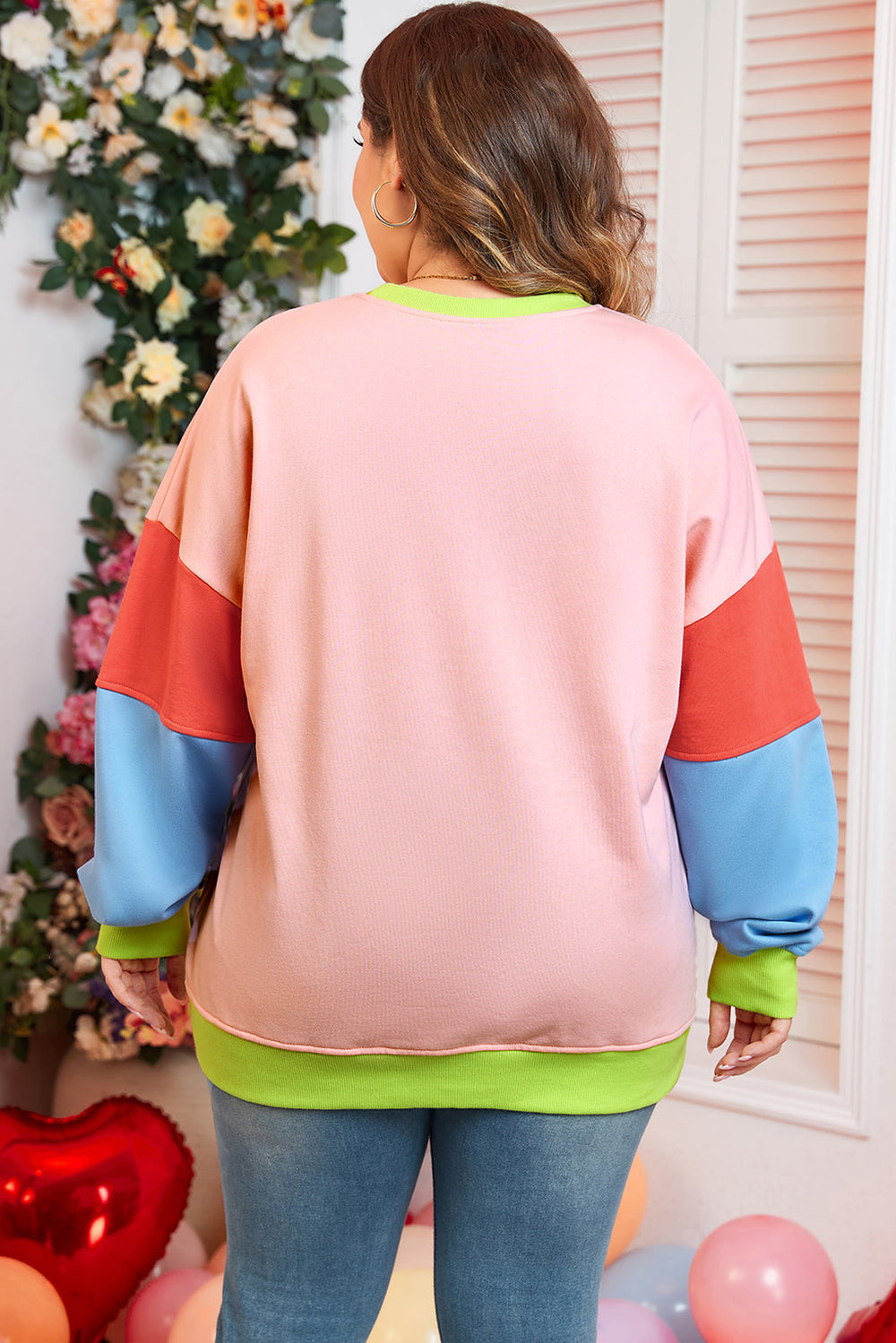 Plus Size Colorblock Patchwork Crew Neck Sweatshirt