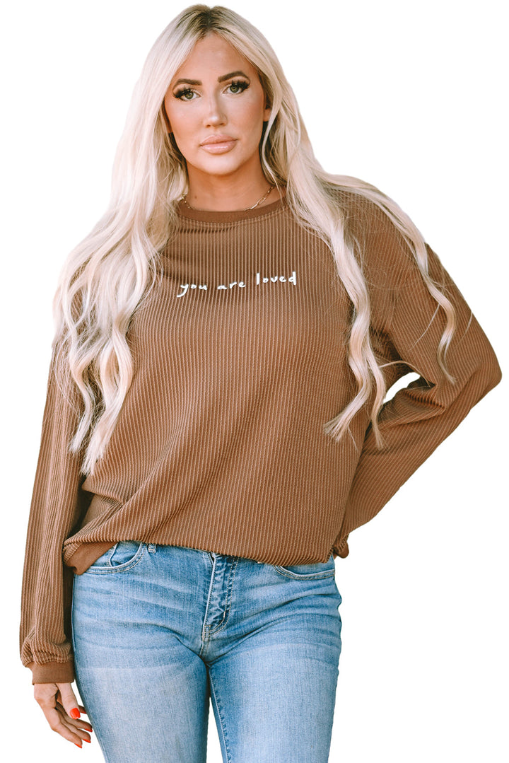 You Are Loved Print Corduroy Sweatshirt