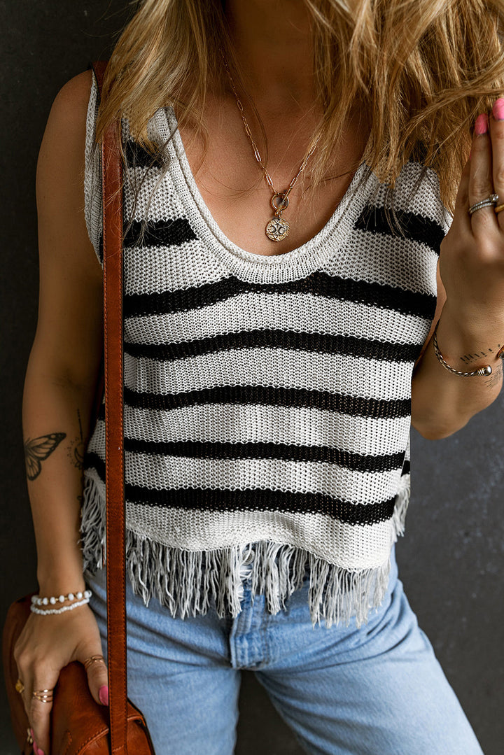 Loose Knit Fringe Tank Top