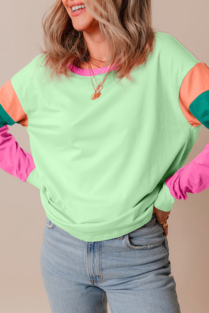 Colorblock Patchwork Long Sleeve Loose Top