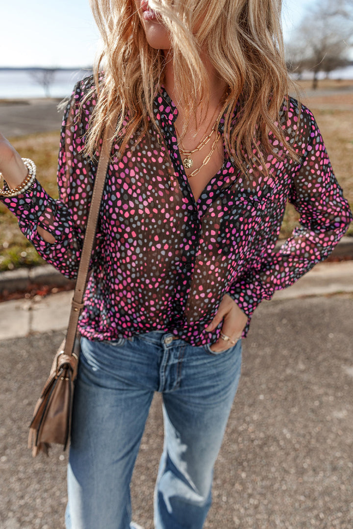 Polka Dot Printed Buttoned Casual Shirt