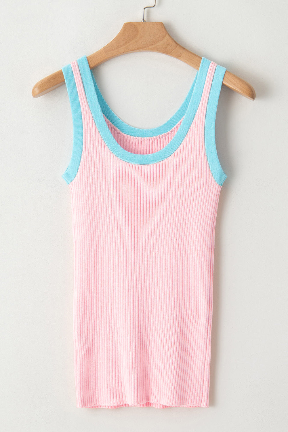 Colorblock Edge Ribbed Knit U Neck Tank Top