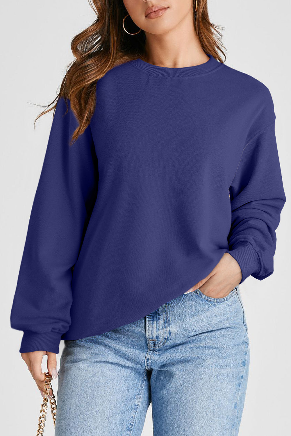 Plain Drop Shoulder Crewneck Pullover Sweatshirt