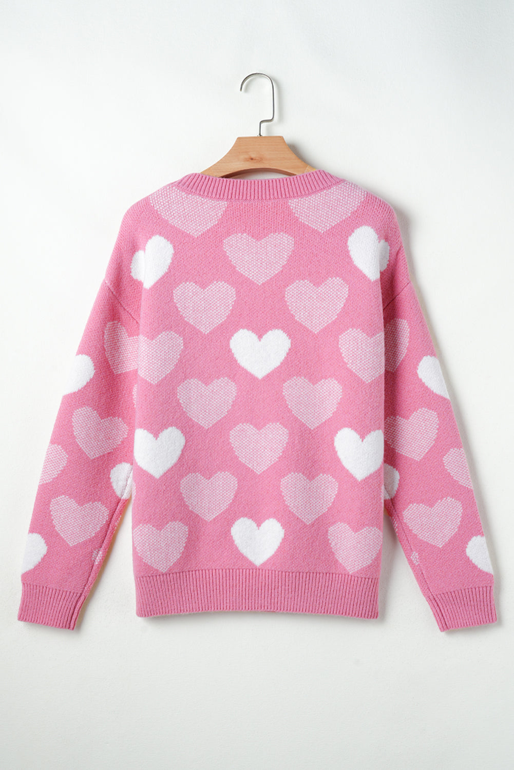 Pearled Heart Print Valentines Crew Neck Sweater