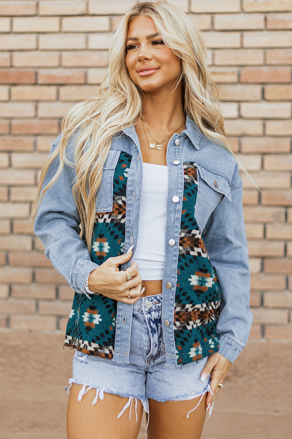 Aztec Printed Denim Jacket