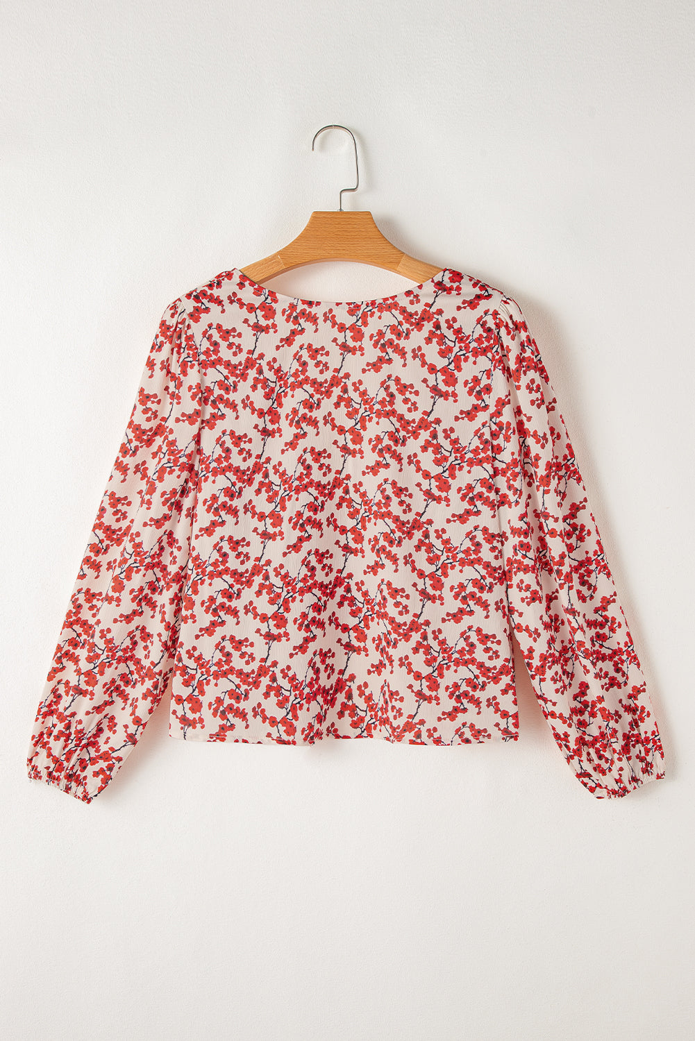 Floral Print Long Sleeve Open Back Blouse