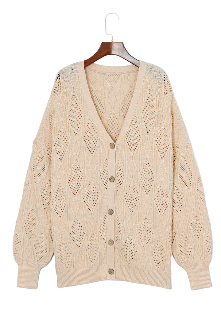 Plus Size Knitted Hollow out Button up Cardigan