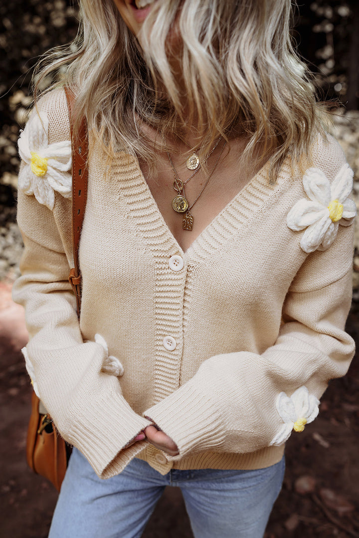 Elegant Flower Decor Button Front Cardigan