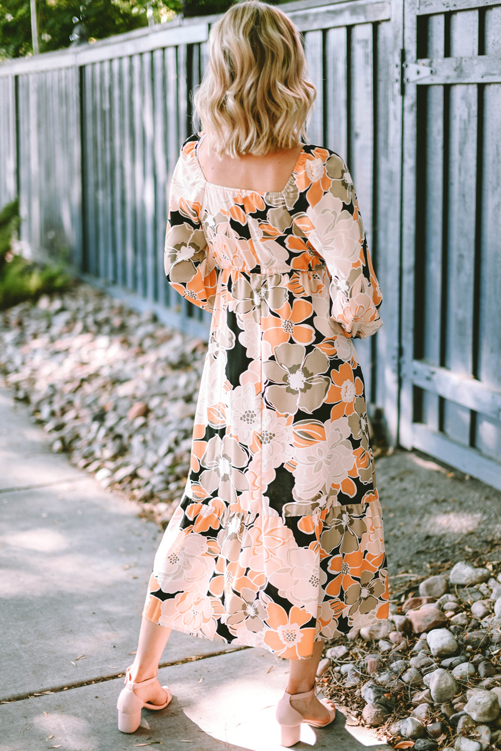 Tie Waist Puff Sleeve Bold Floral Maxi Dress