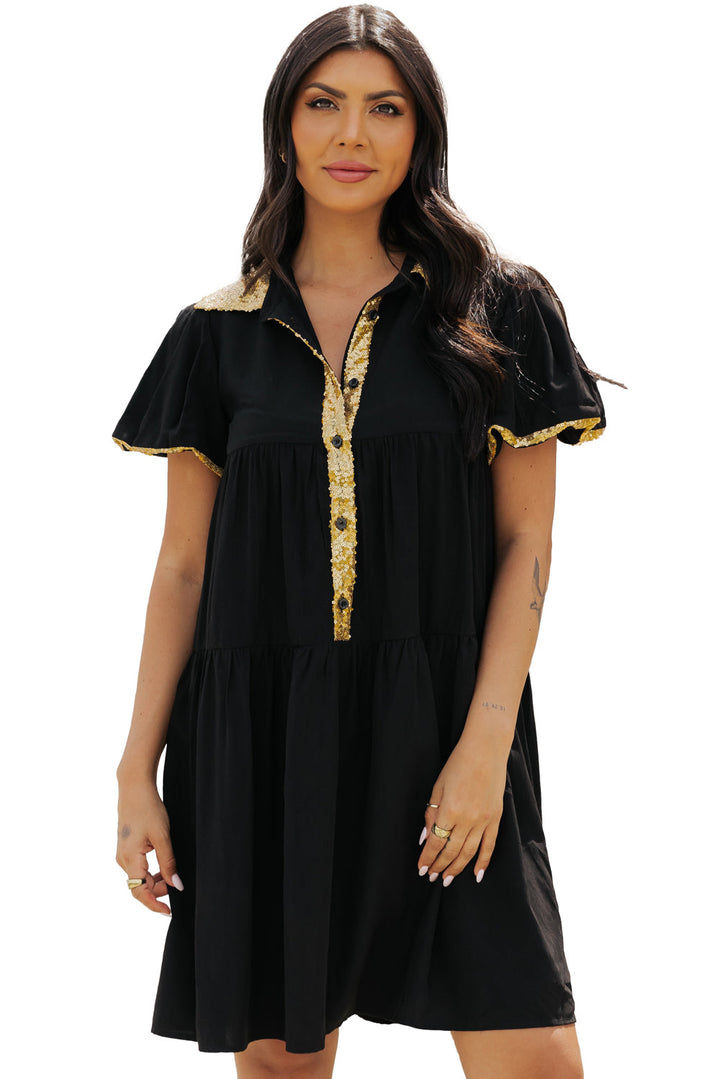 Sequin Trim Bubble Sleeve Game Day Shirt Dress