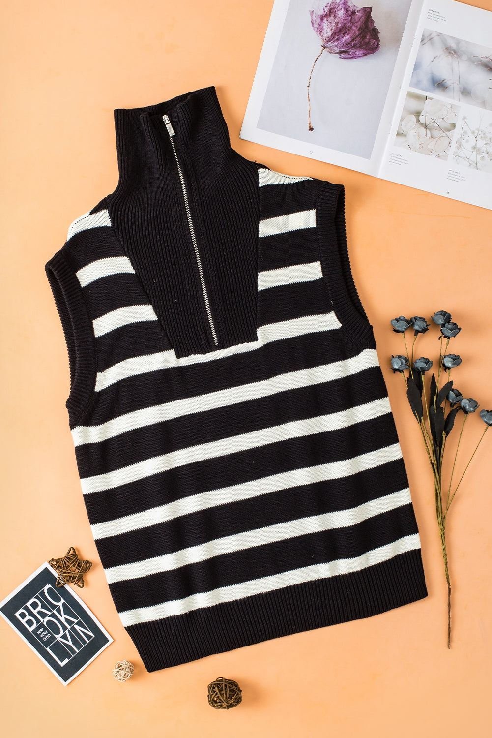 Zipped Collar Knit Sweater Tank