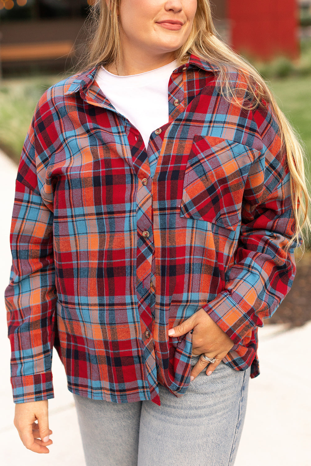 Plus Size Plaid Print Buttoned Shirt