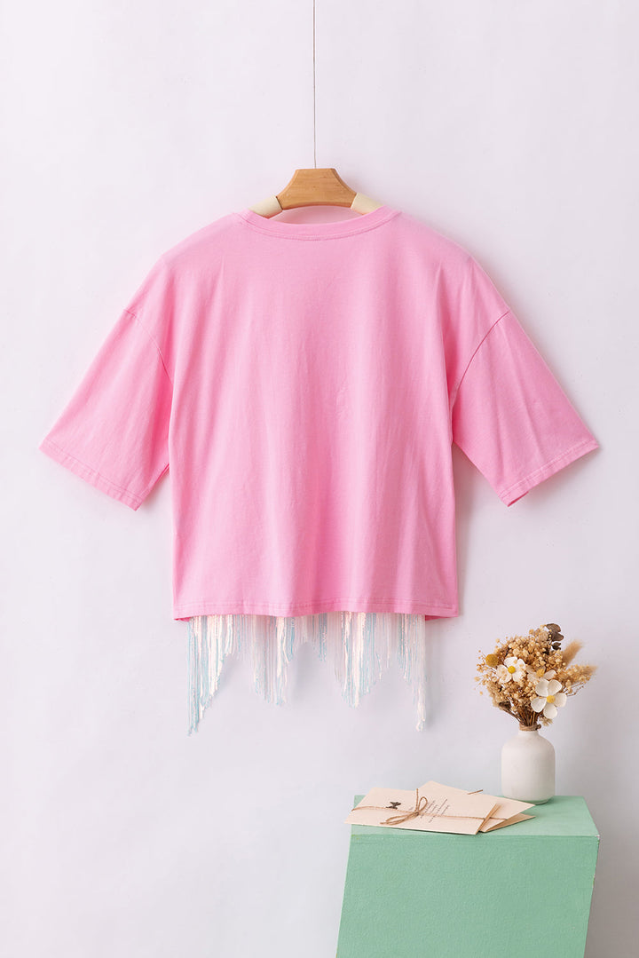 Fringed Sequin Crop T-shirt