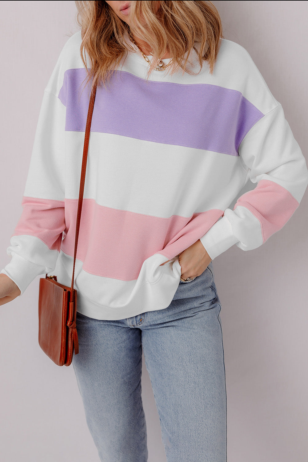 Colorblock Patchwork Drop Shoulder Crewneck Sweatshirt