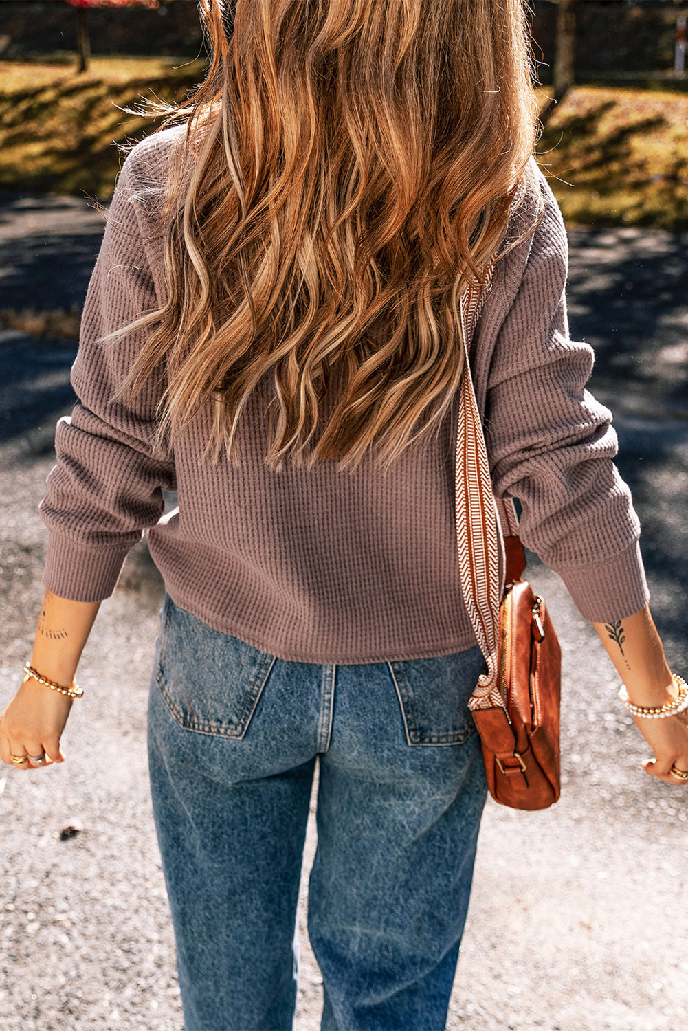 Textured Knit Henley Long Sleeve Top