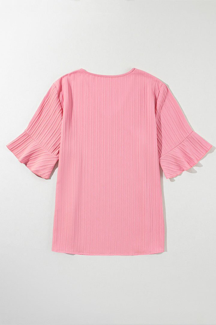 Ruffled Half Sleeve V Neck Textured Plus Top