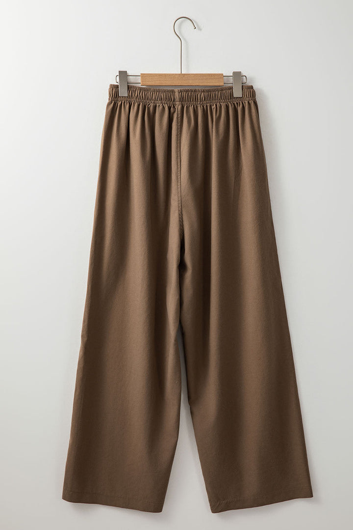 Cotton Linen Drawstring Waist Wide Leg Pants