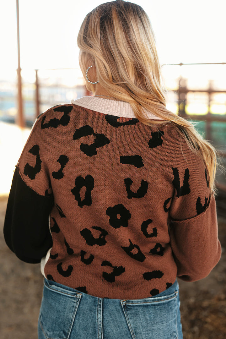 Leopard Print Colorblock Pullover Sweater