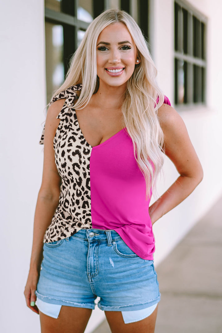 Leopard Patchwork Tie Strap Tank Top