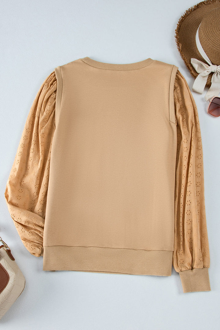 Solid Patchwork Sleeve Round Neck Sweatshirt