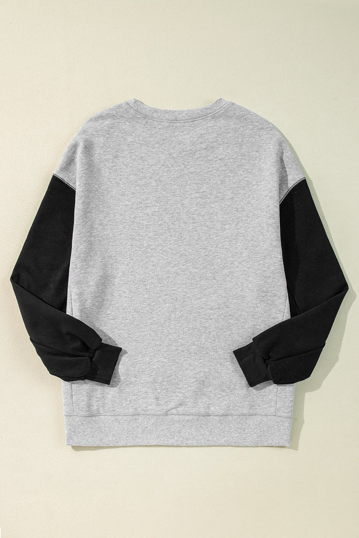 Two Tone Patchwork Drop Shoulder Pullover Sweatshirt