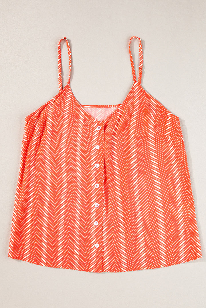 Chevron Stripe Print Buttoned V Neck Cami Top