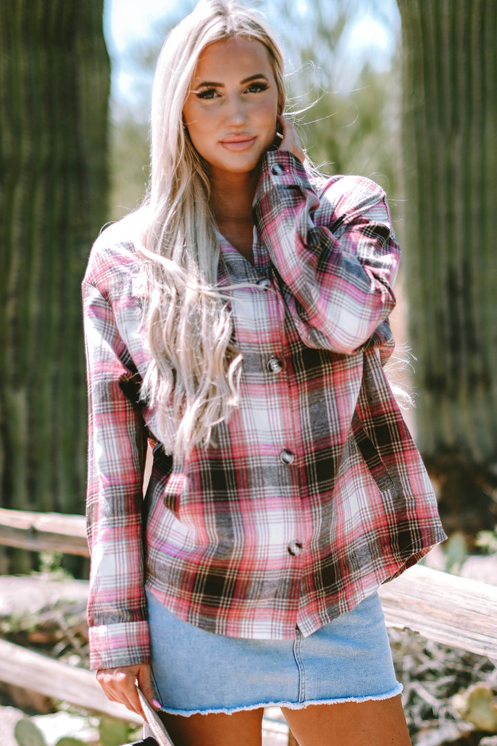 Plaid Flap Pocket Button Up Shacket