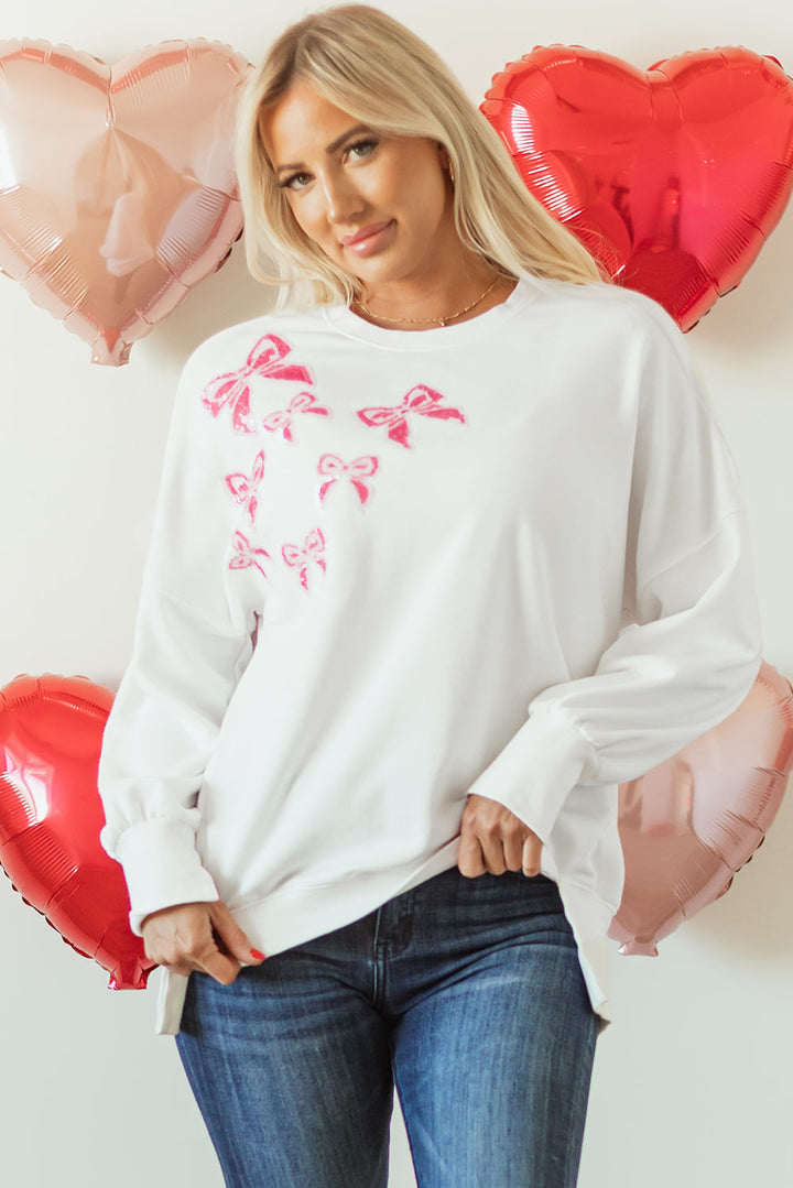 Sequin Bowknot High Low Oversize Sweatshirt