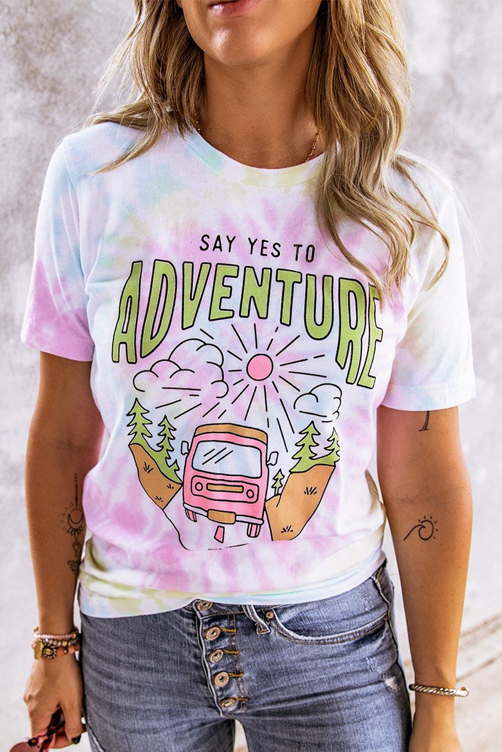 SAY YES TO ADVENTURE Tie-dye Print Tee